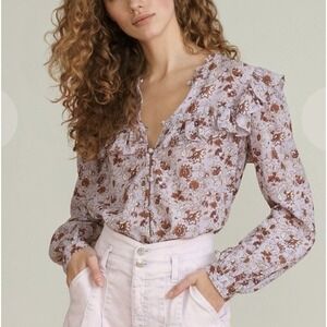 Veronica Beard Jaylen Notch/viveca Blouse Lavender Floral Ruffle XS